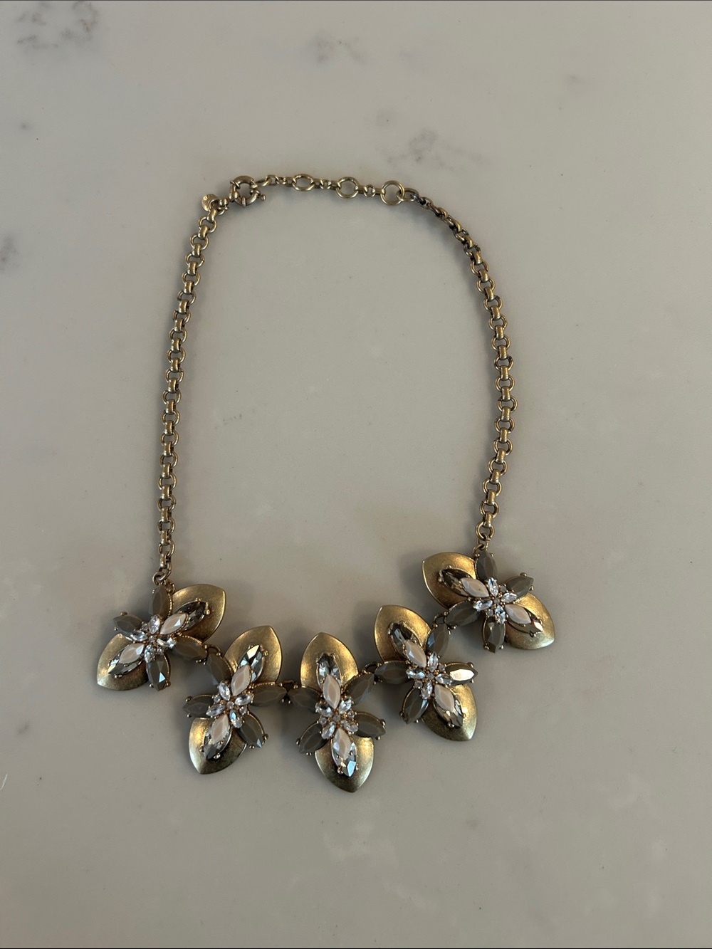 J. Crew Gold Tone Floral Crystal Statement Necklace